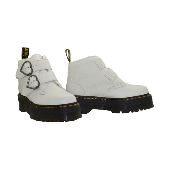 B5 NEW DR MARTENS Devon Heart White Leather Lace Up Platform Boot Shoes Size 7 - Picture 1 of 8